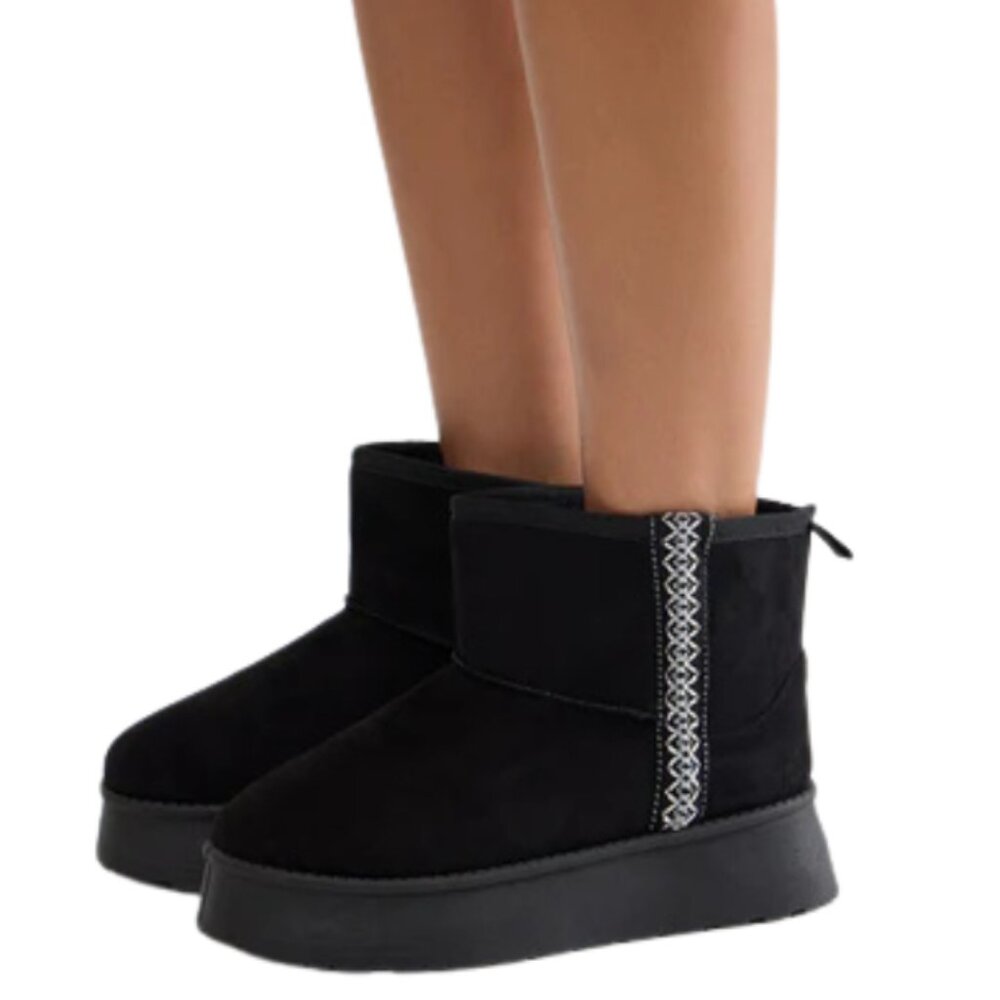 LAST PAIR 🔥 Okura Cozy Fur Lined Platform Black Winter Booties Wild Diva Size 6